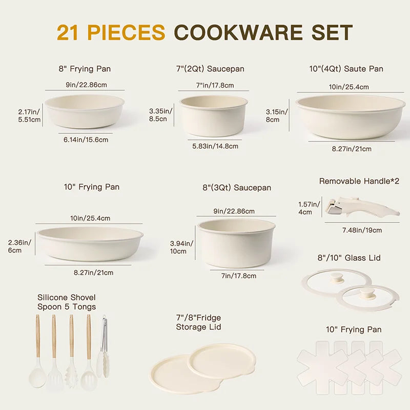 21 Piece Pots and Pans Non-Stick,  Ceramic