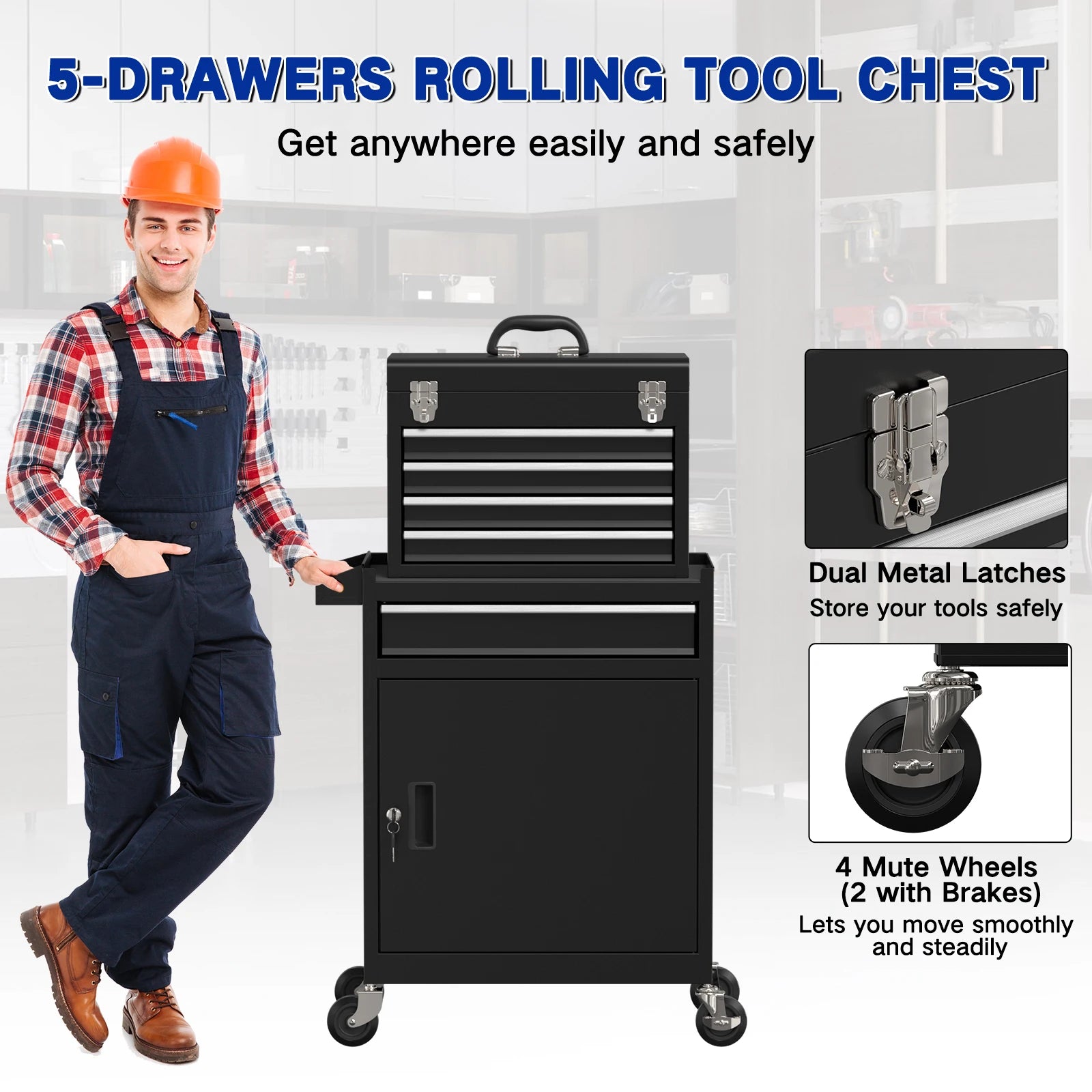 5 Drawer Tools Chest, with Universal Lockable Wheels，
