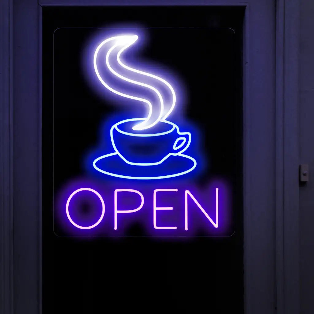Coffee Cup Open Neon Sign Wall Art