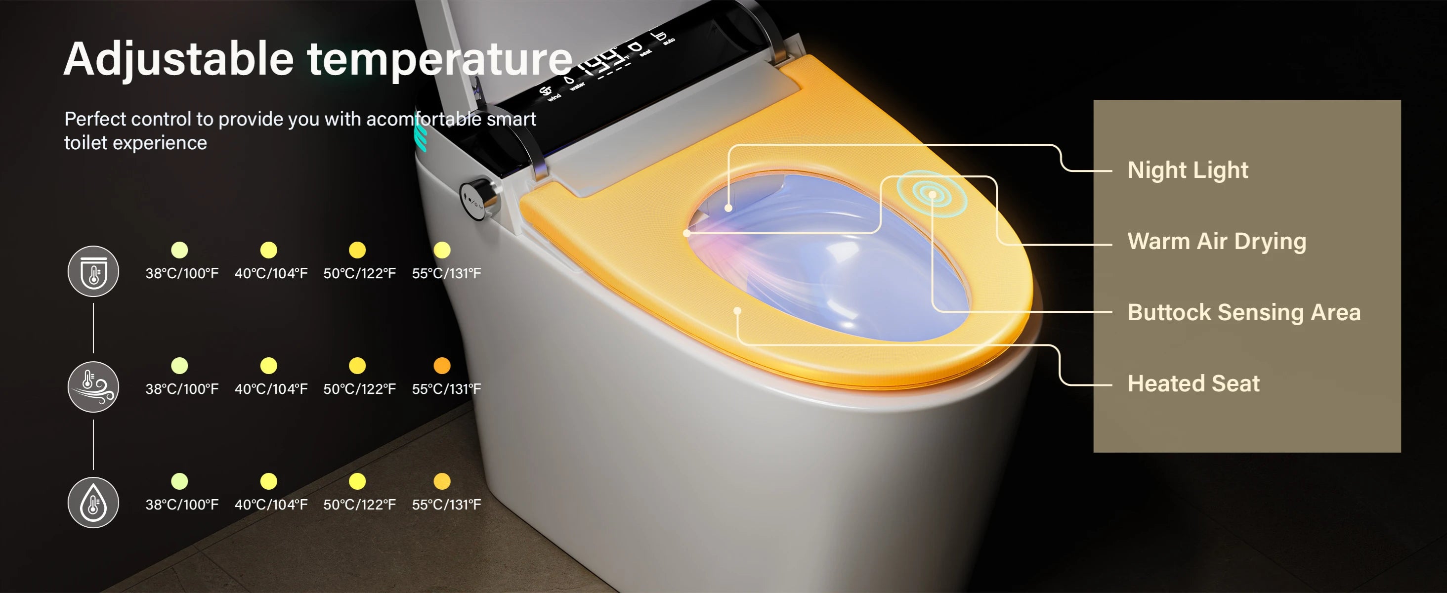 Smart Toilet with Built-in Bidet, AUTO Open/Close,