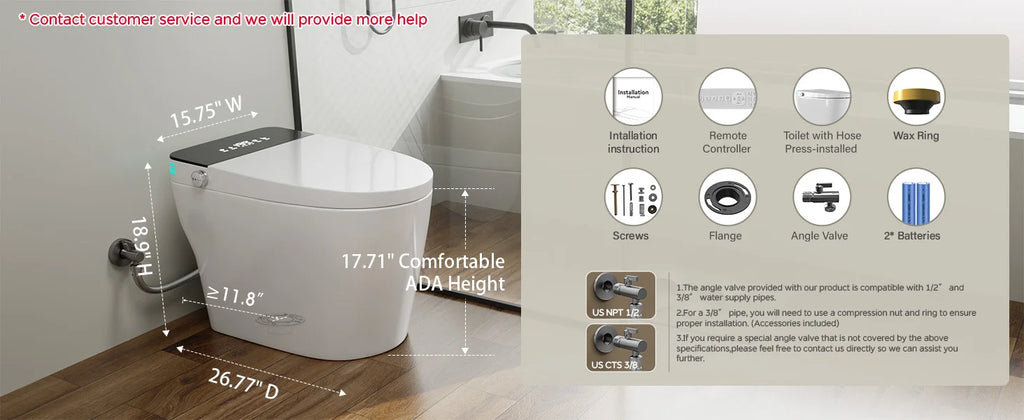 Smart Toilet with Built-in Bidet, AUTO Open/Close,