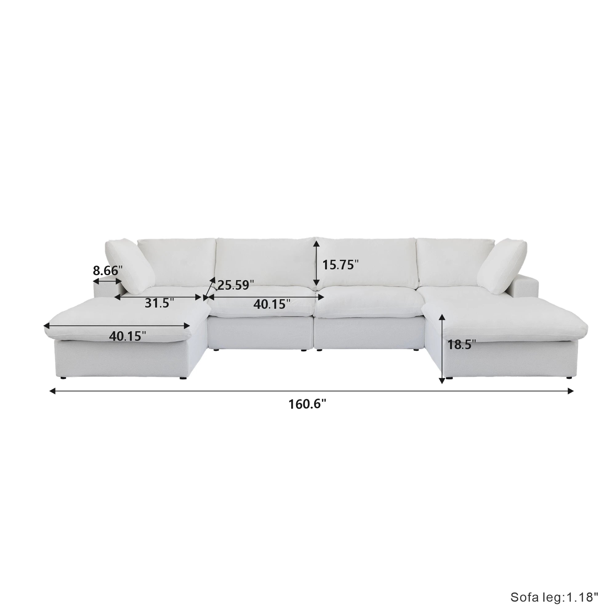 Convertible Cloud Couch 6-Seats U-Shaped Couches