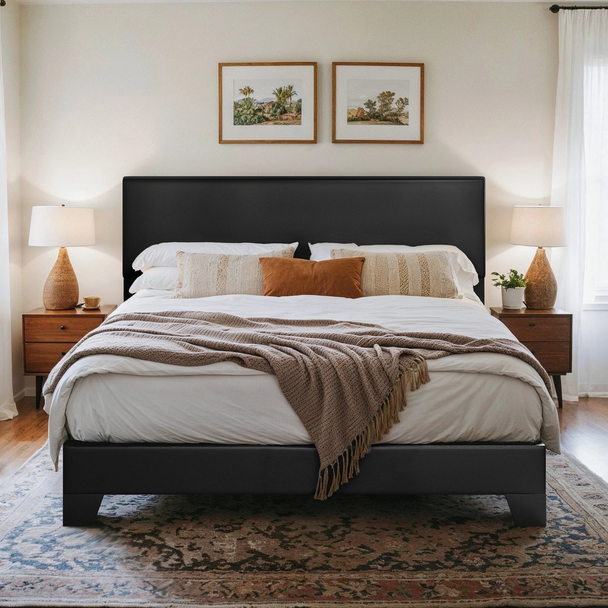Bed Frame with Adjustable Headboard, Soft Linen Fabric