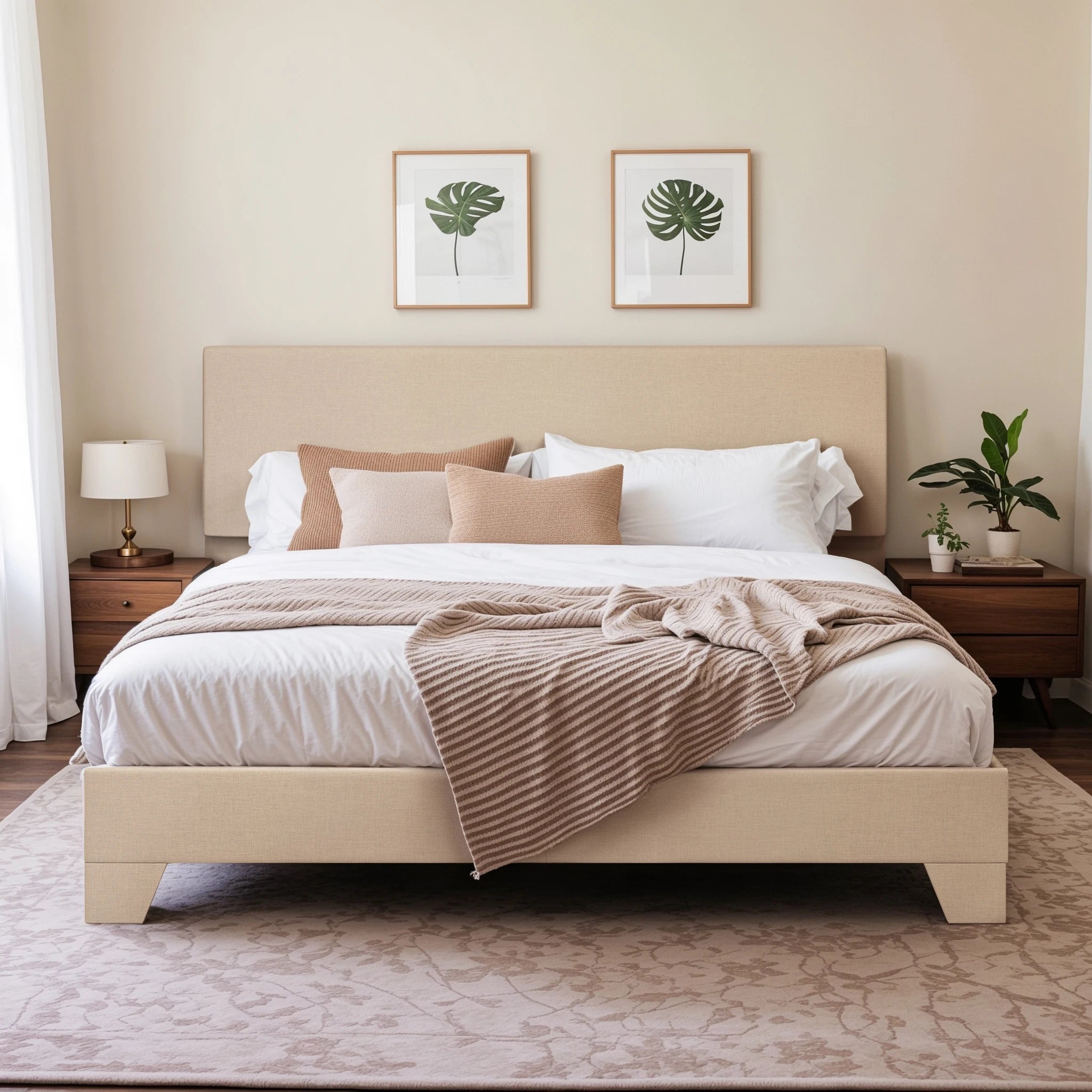 Bed Frame with Adjustable Headboard, Soft Linen Fabric