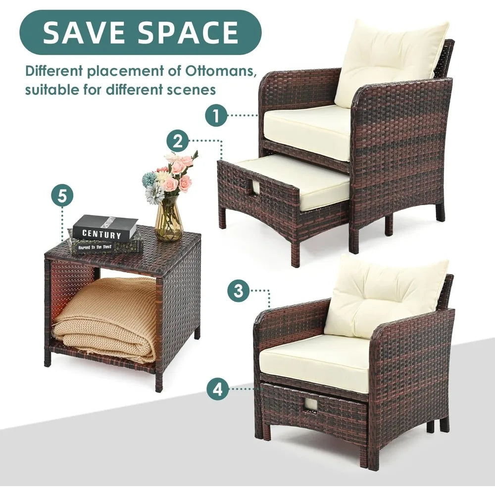 5 Pieces Patio Furniture Set, Rattan Balcony Furniture