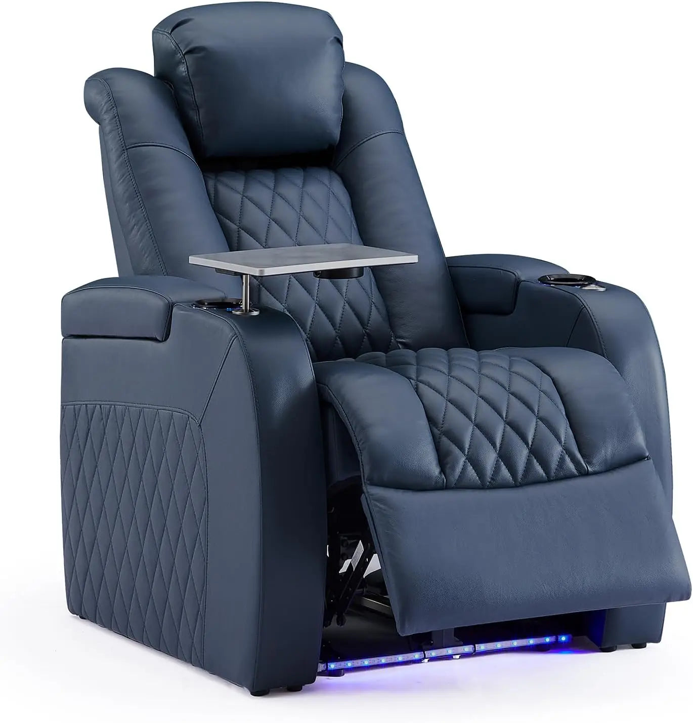 Top Grain Leather Recliner Chair,with Tray Table