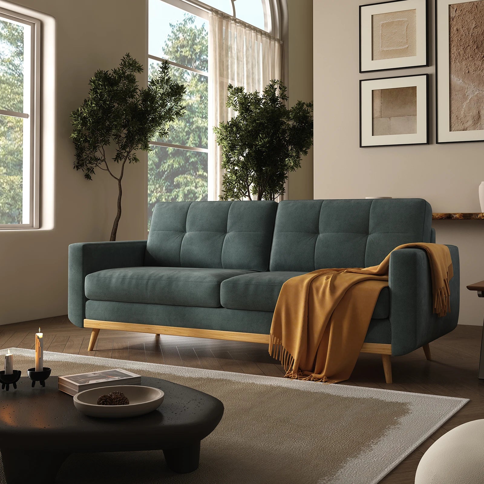 Modern Loveseat Sofa with Wooden Legs