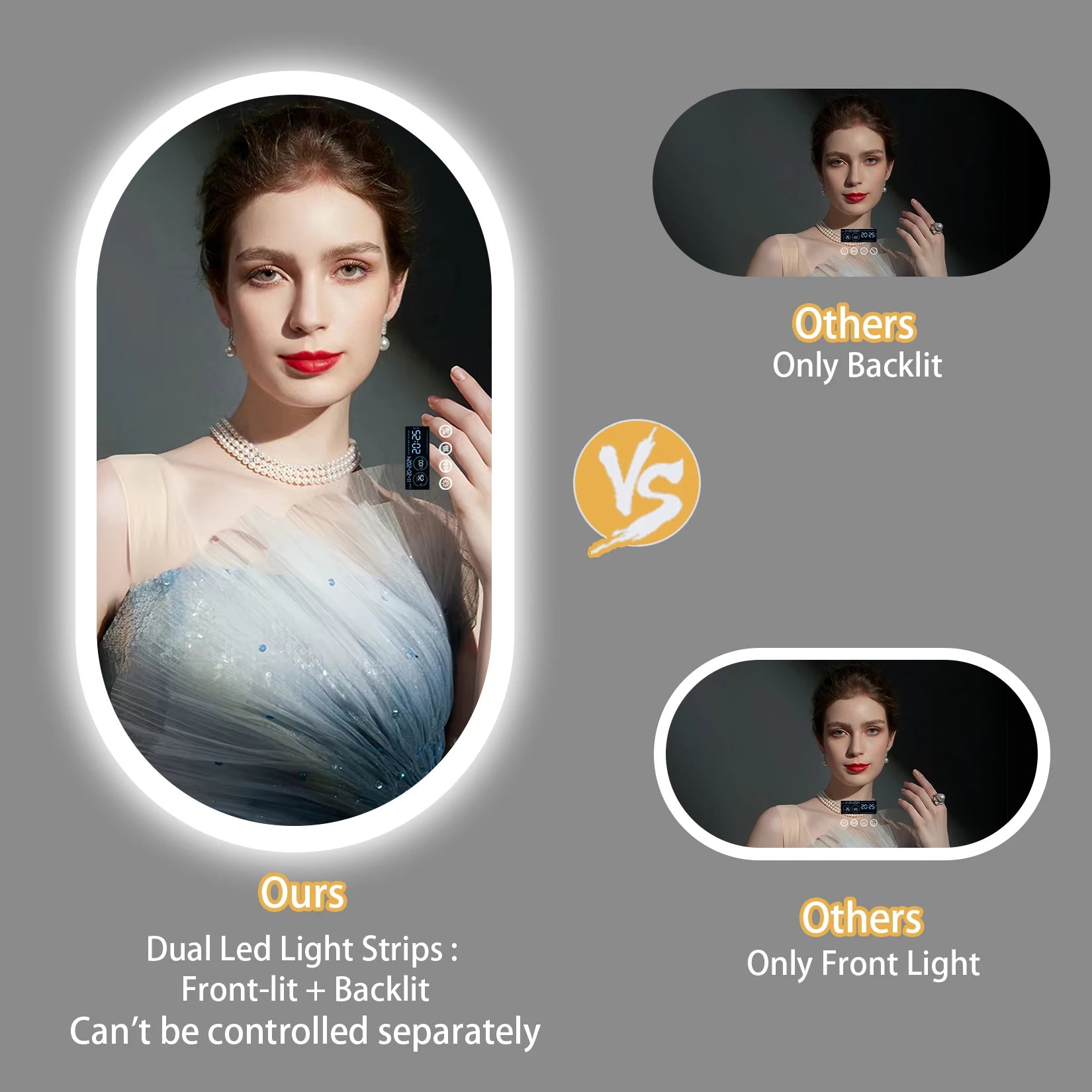 LED Bathroom Mirror, Wall-Mounted with Bluetooth Speaker