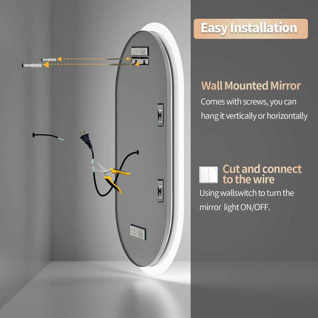 LED Bathroom Mirror, Wall-Mounted with Bluetooth Speaker