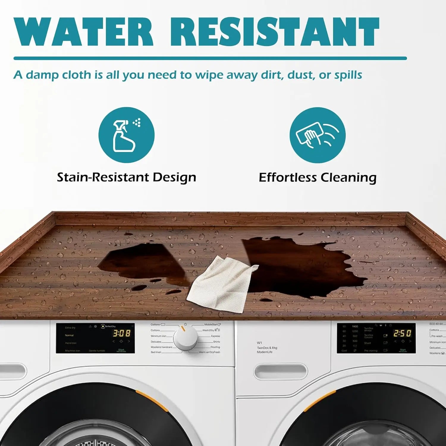 Solid Wood Laundry Countertop for Front-Load Washers and Dryers,