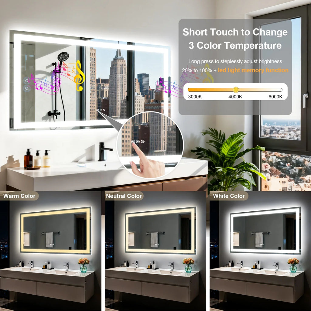 50/60/100/120CM LED Bathroom Mirror with Bluetooth Speaker