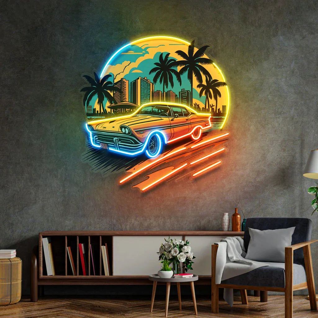 Car Sunset Neon Sign Wall Art Decor