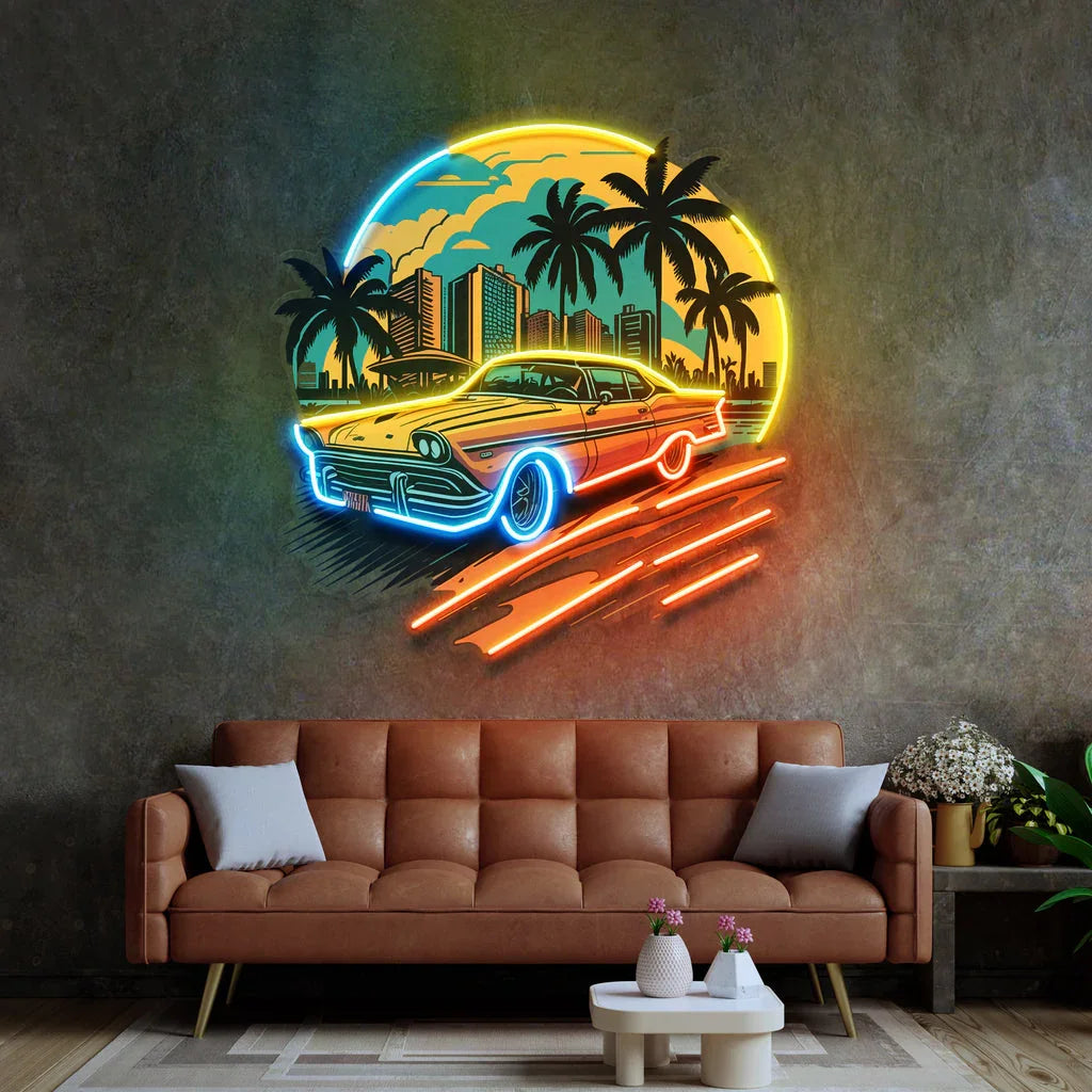 Car Sunset Neon Sign Wall Art Decor