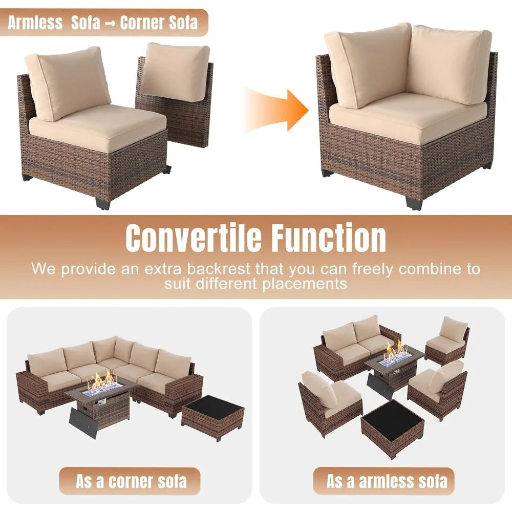 7 Pieces Patio Furniture Set with 44” Fire Pit