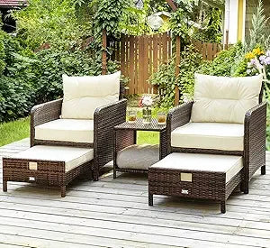 5 Pieces Patio Furniture Set, Rattan Balcony Furniture