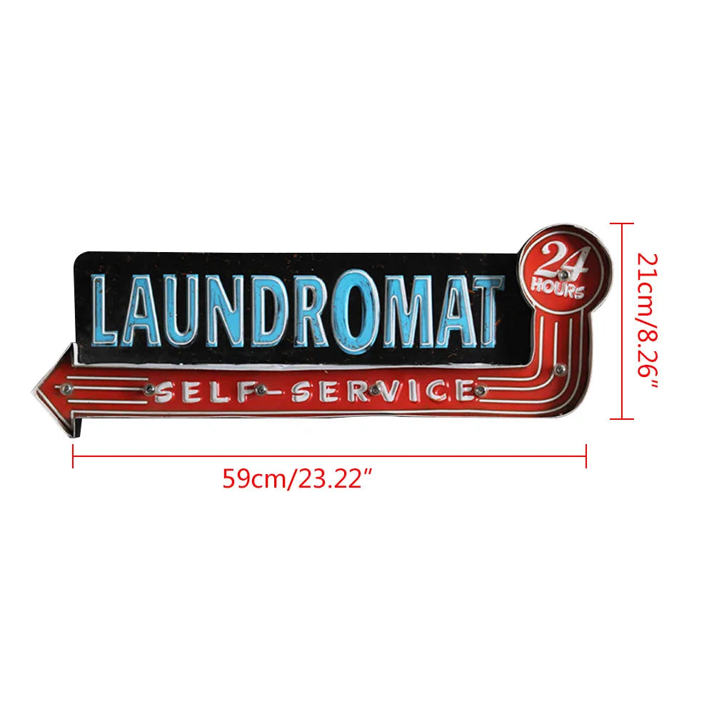 Vintage LED Light Metal Hanging Sign LAUNDROMAT