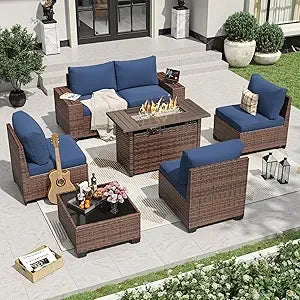 7 Pieces Patio Furniture Set with 44” Fire Pit