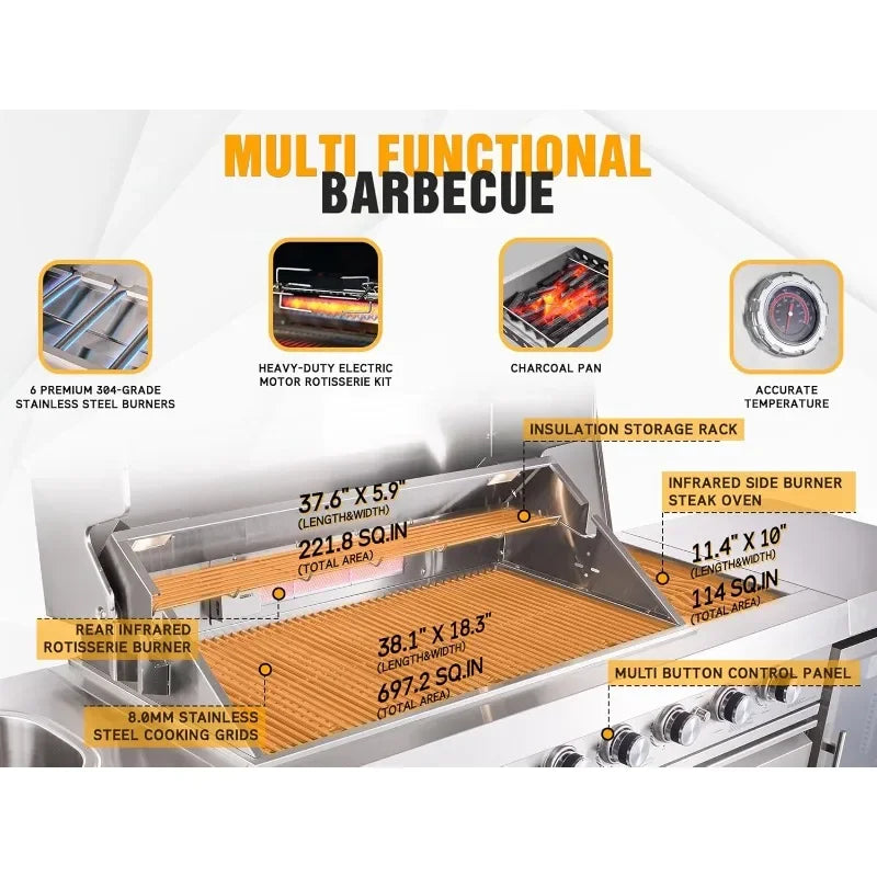 Deluxe 8-Burner Stainless Steel  Gas Grill,