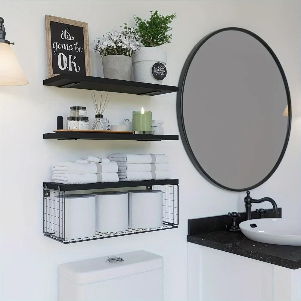 Wall Mounted Floating Shelves 3 Wood Bathroom