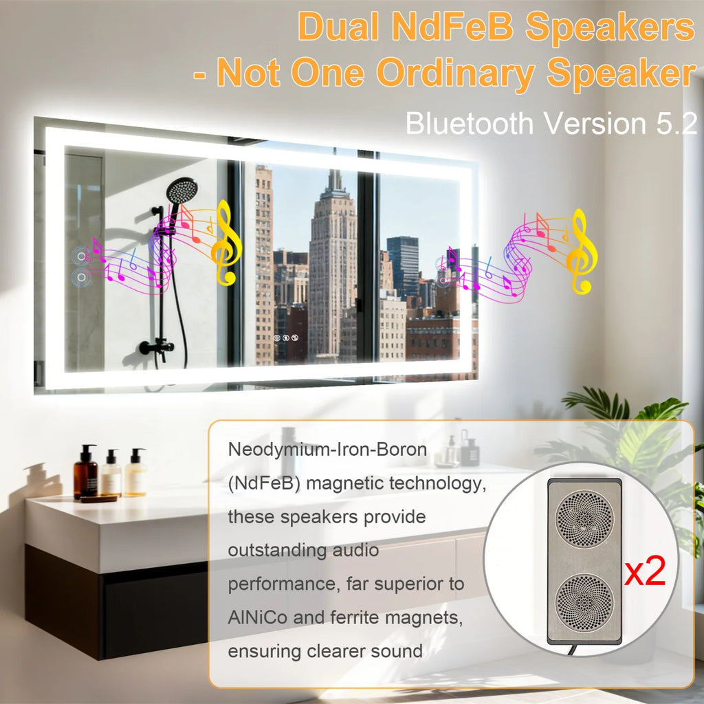 50/60/100/120CM LED Bathroom Mirror with Bluetooth Speaker