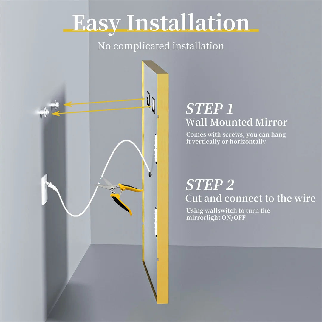 I Large Gold Framed Bathroom Mirror Fogless Smart Touch