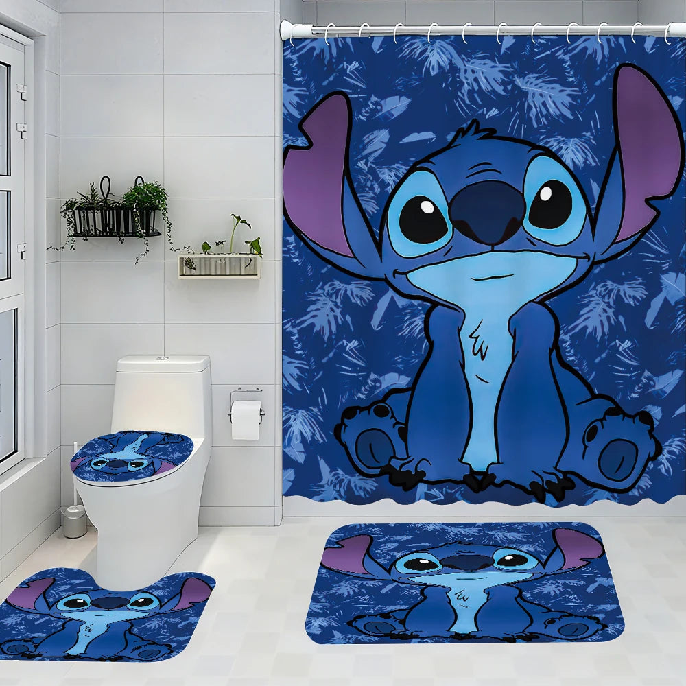 Disney Stitch Bathroom Four-piece Set  Waterproof Shower Curtain,