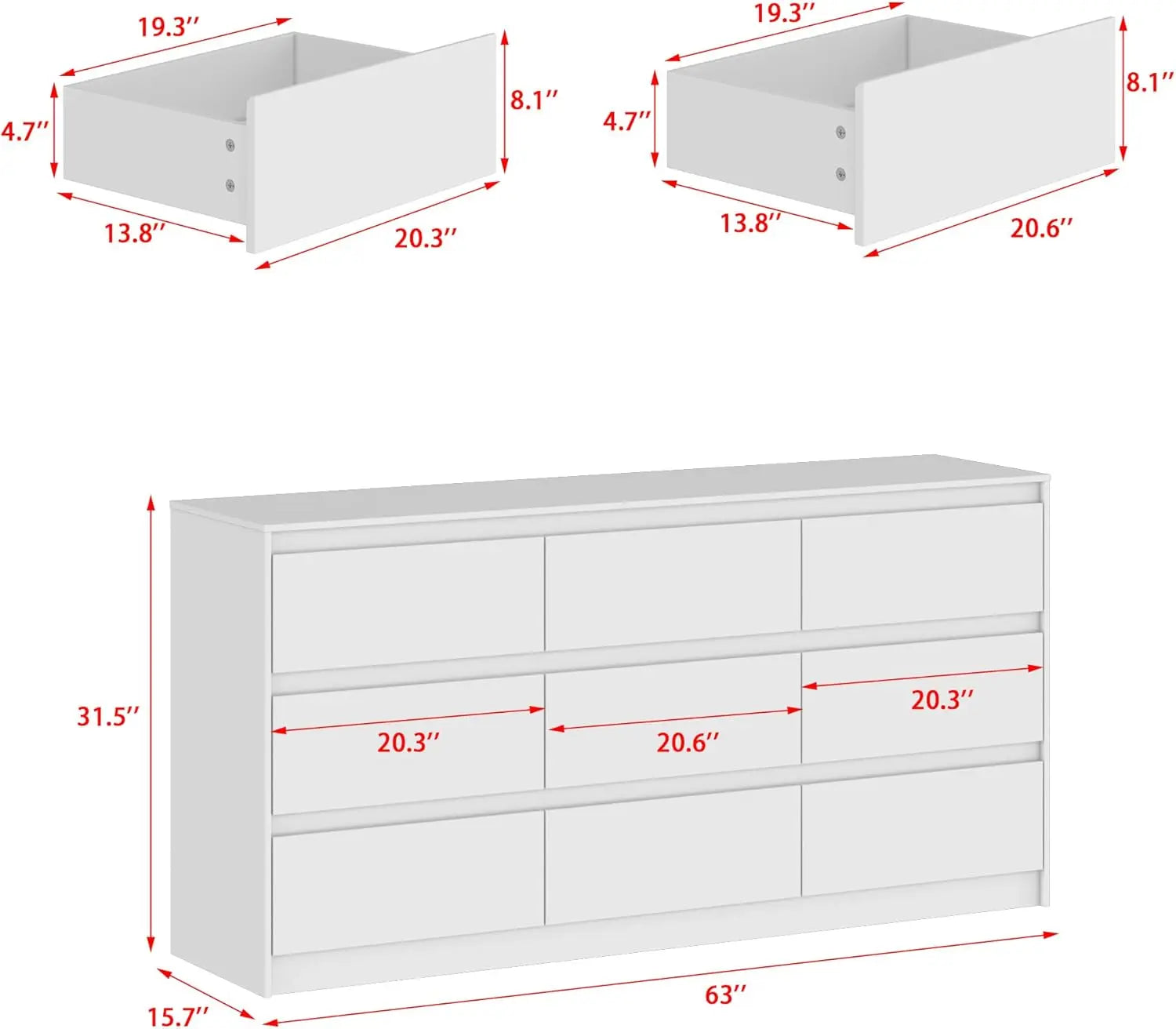 9 Drawer Dresser with Deep Drawers,