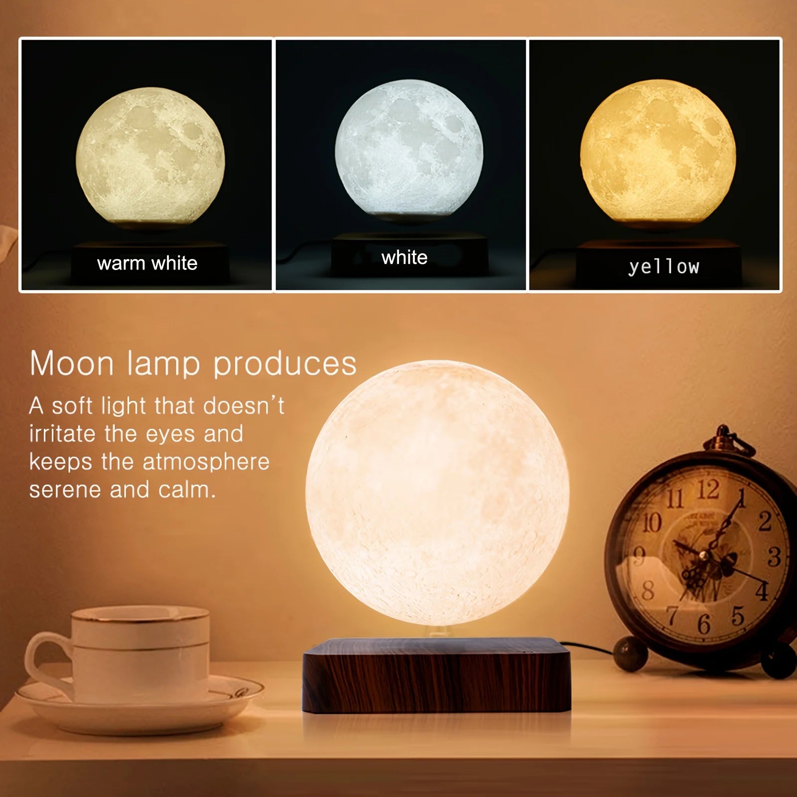 Magnetic Floating Rotating Moon Lamp, 3 Color