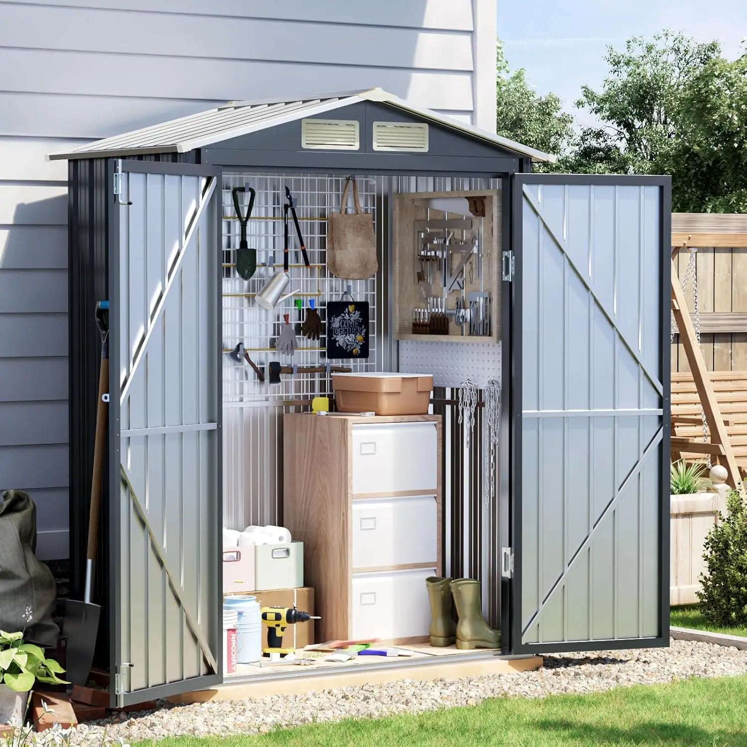 3x5 FT Outdoor Metal Storage Shed with Floor