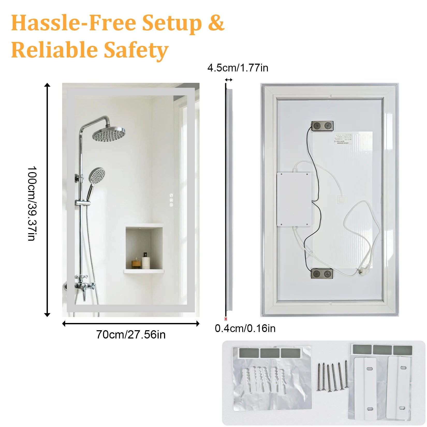 LED Bathroom mirror, Bluetooth, 3 Colors Dimmable,