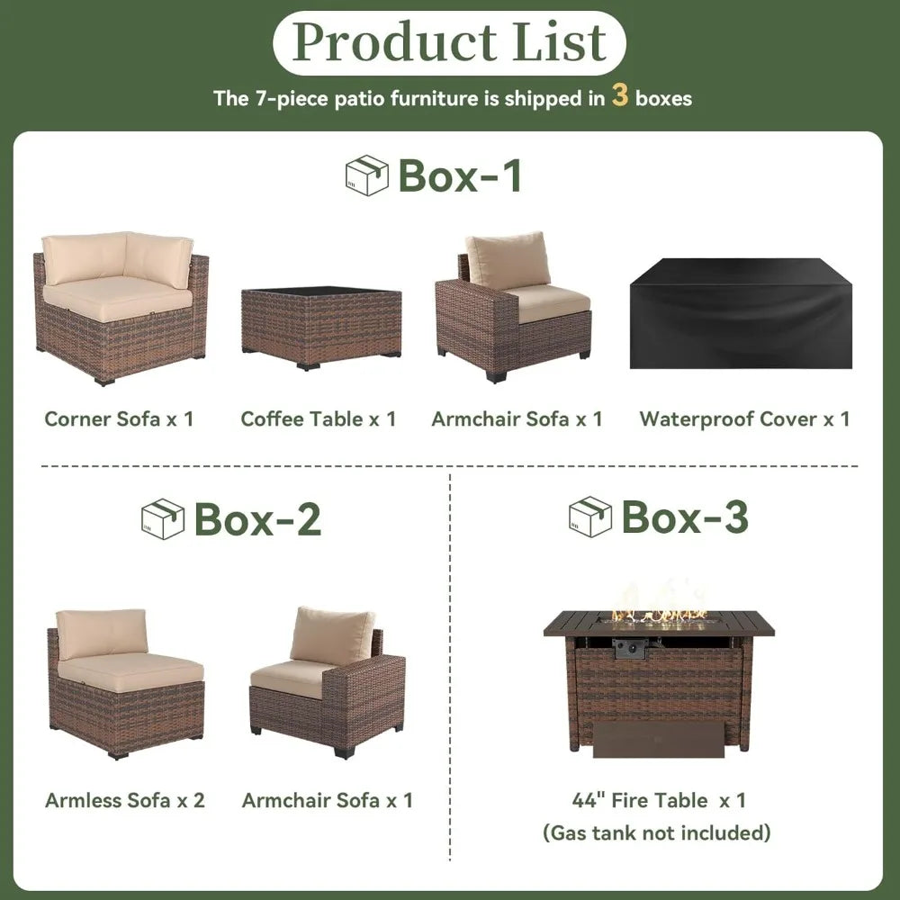 7 Piece Patio  Set  & 44” Fire Pit Table