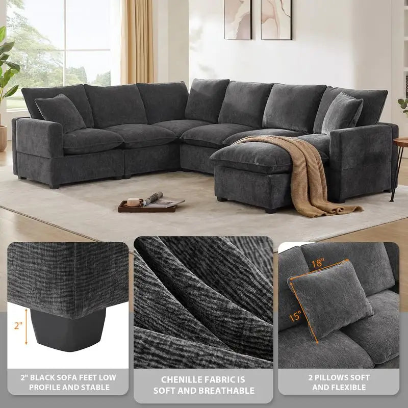 110in 7-Seat Modern U-Shape Modular Sofa Set,
