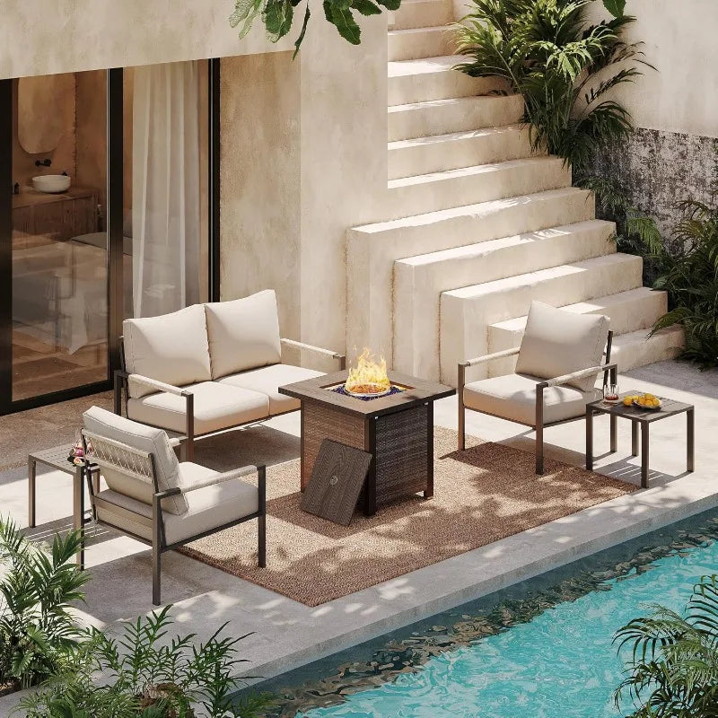 Patio Furniture Set w/Fire Pit Table, 6-Piece Patio Set