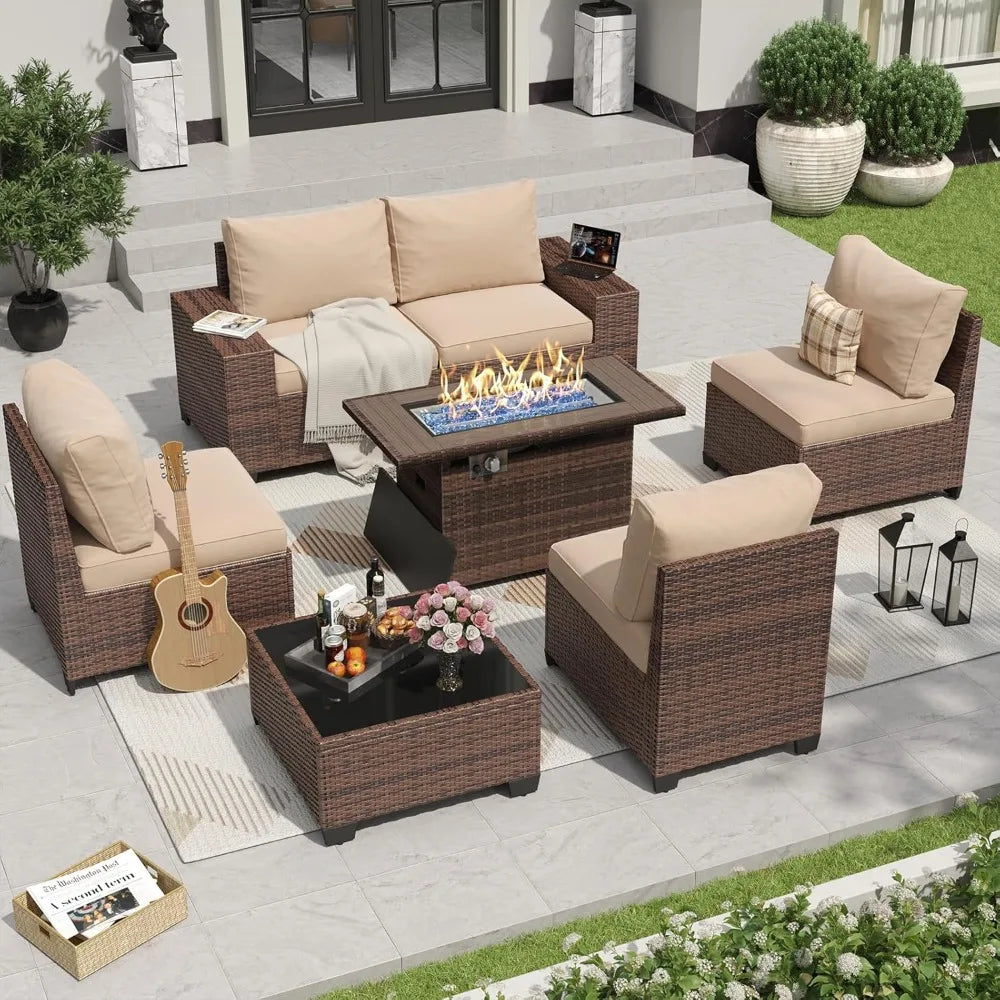 7 Pieces Patio Furniture Set with 44” Fire Pit
