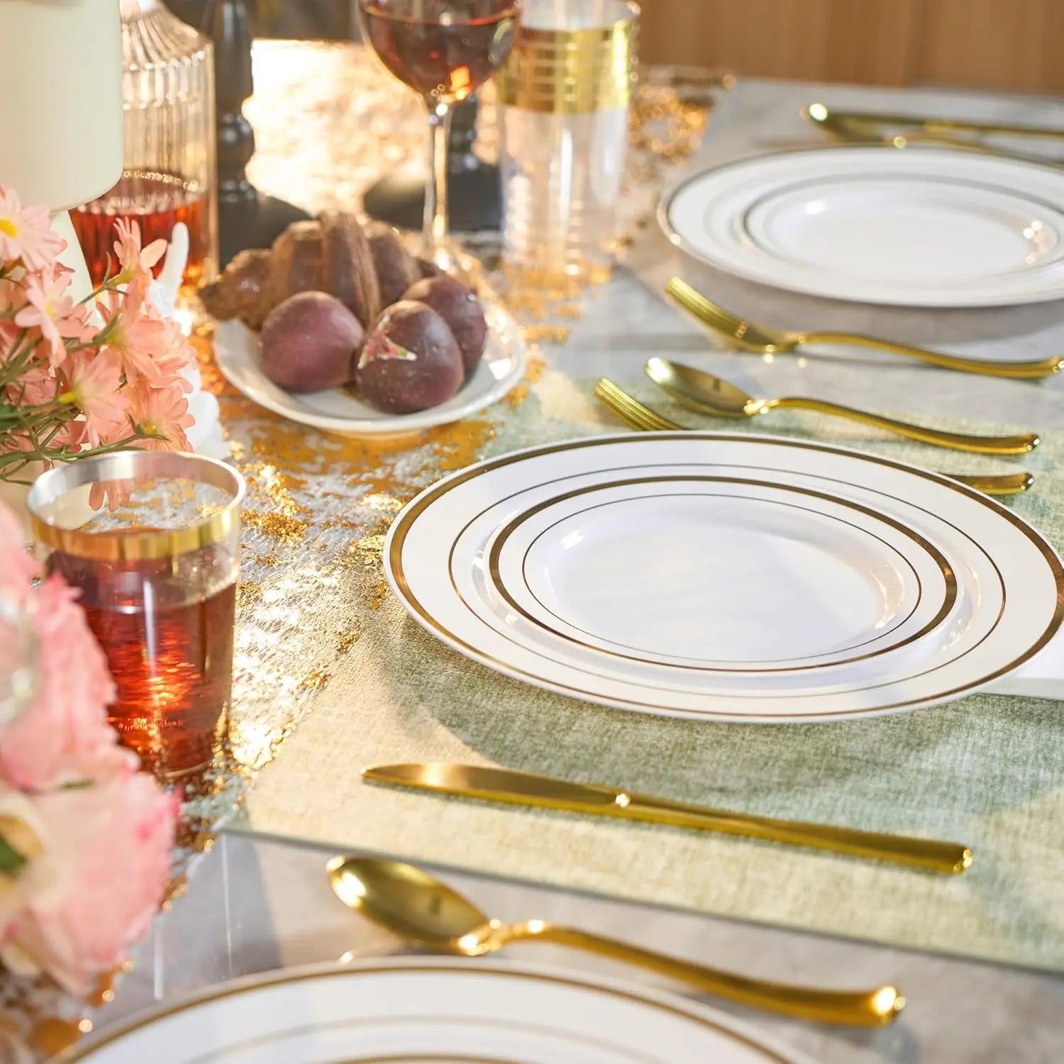 350 Pieces Gold Disposable Plates for 50 Guests,