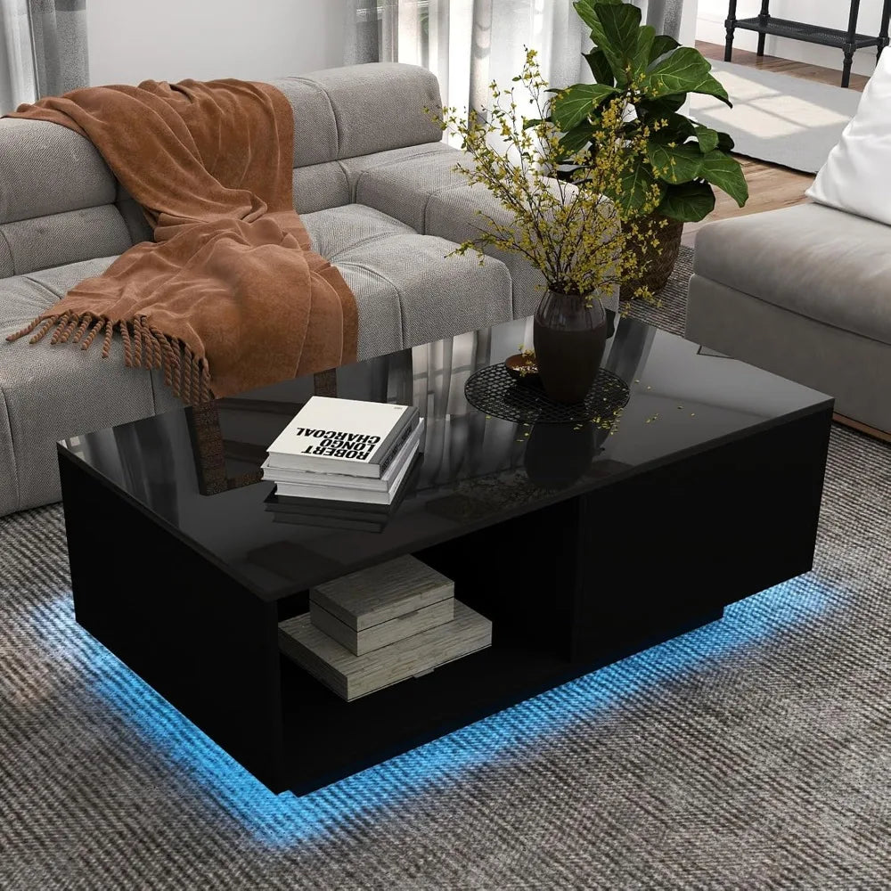LED Black Coffee Table for Living Room