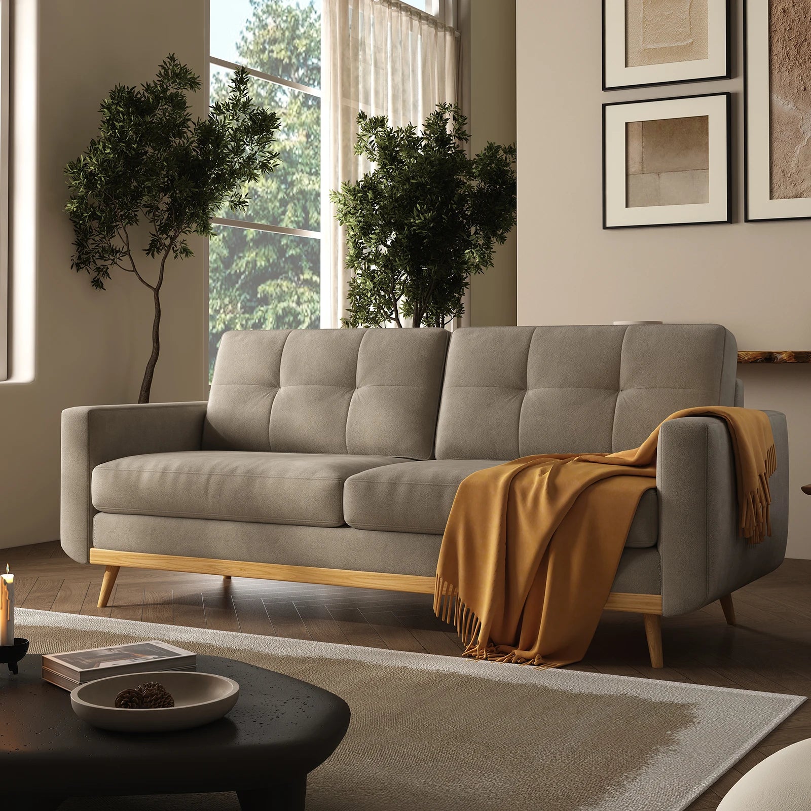 Modern Loveseat Sofa with Wooden Legs