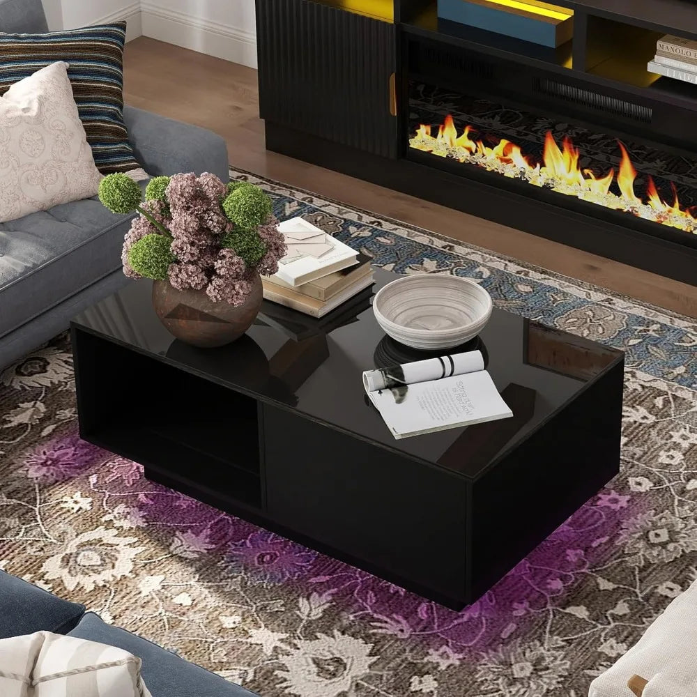 LED Black Coffee Table for Living Room