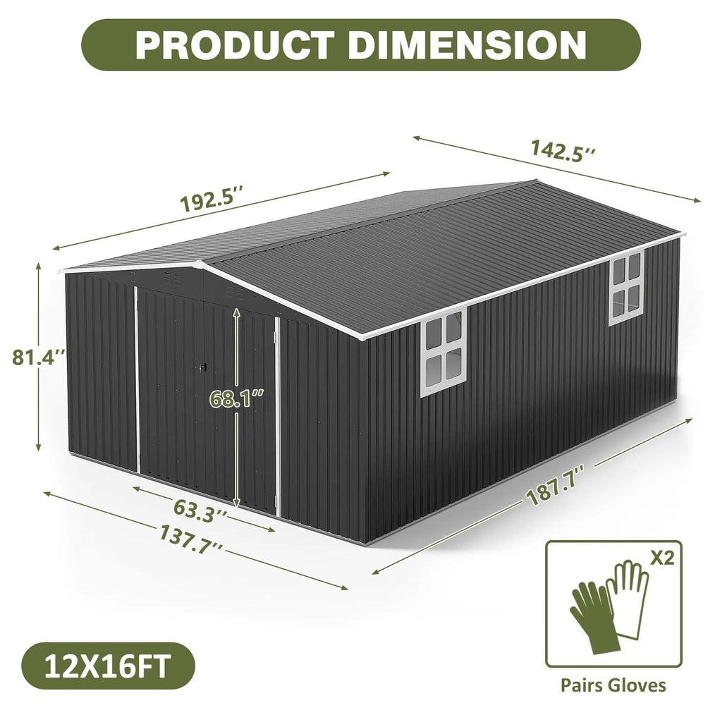 VIWAT 10x10~12x18FT Outdoor Metal Storage