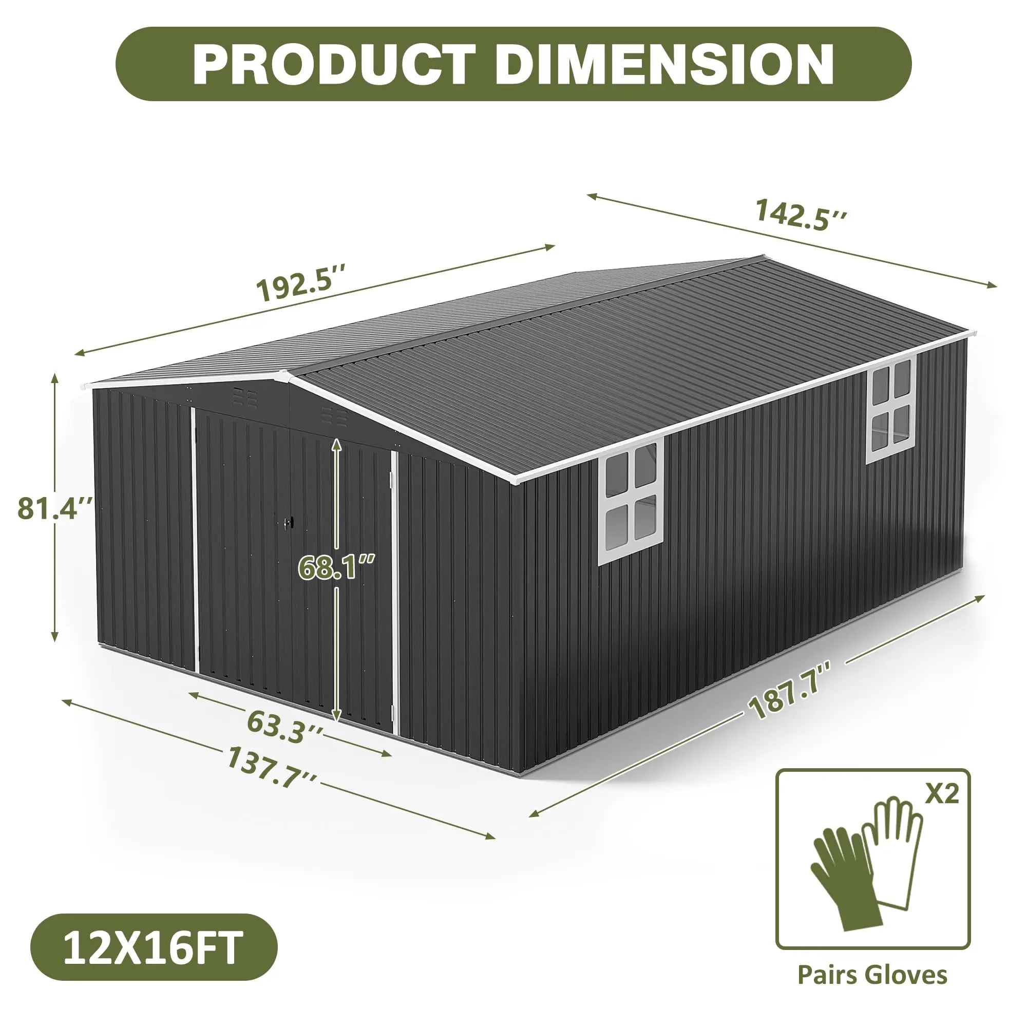 VIWAT 10x10~12x18FT Outdoor Metal Storage