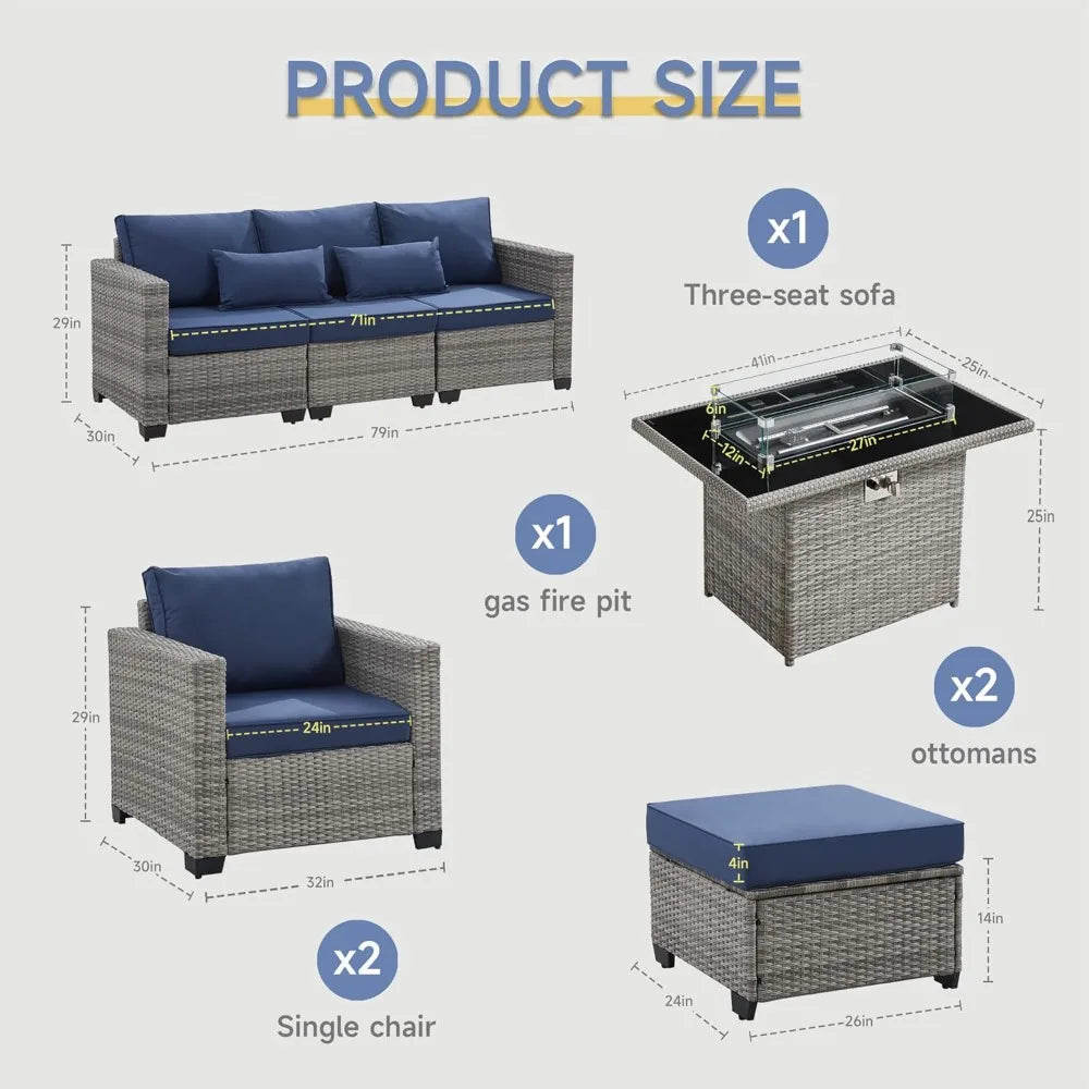 6-Piece Outdoor Patio Set with Fire Pit Table,
