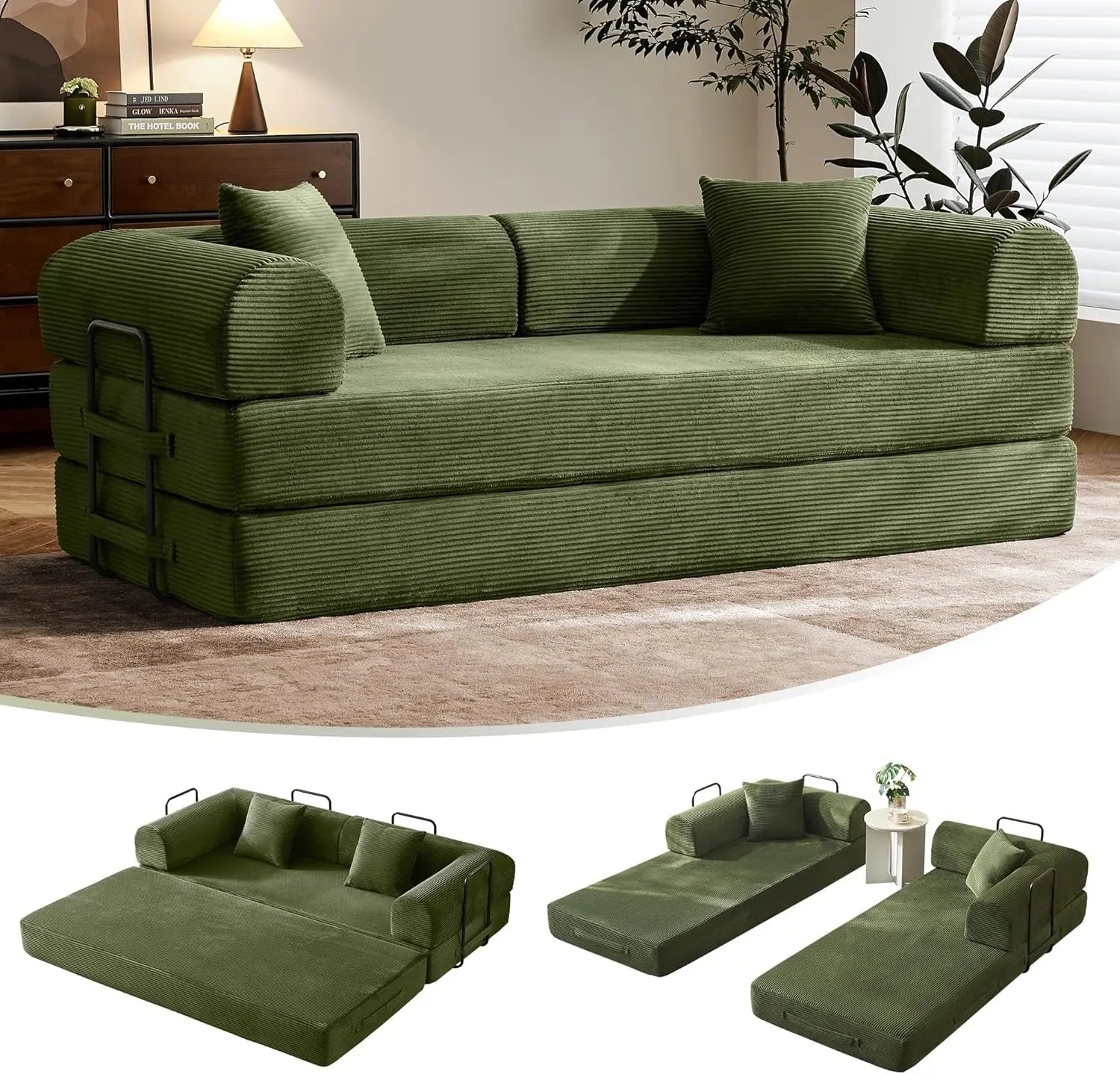 79" Convertible Sofa Bed Corduroy Material