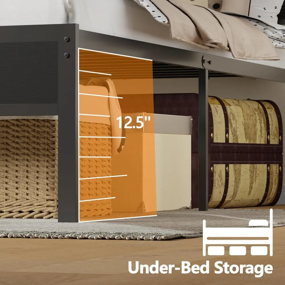 Bed Frame with LED Light and Charging Station