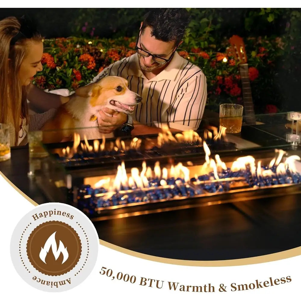 Patio Furniture Set with  Propane Fire Pit and 6 Dining Chairs