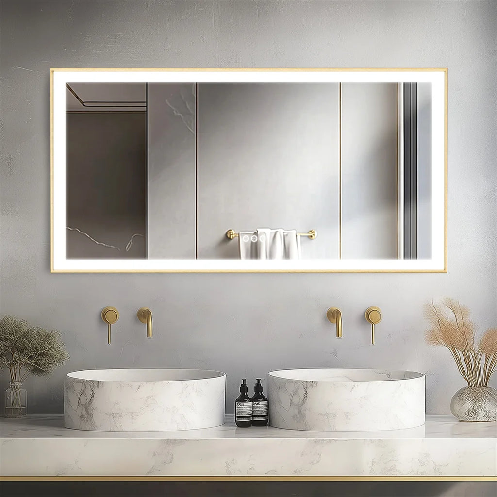 I Large Gold Framed Bathroom Mirror Fogless Smart Touch