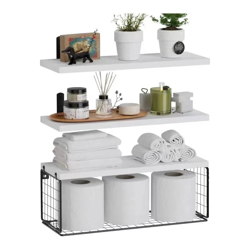 Wall Mounted Floating Shelves 3 Wood Bathroom