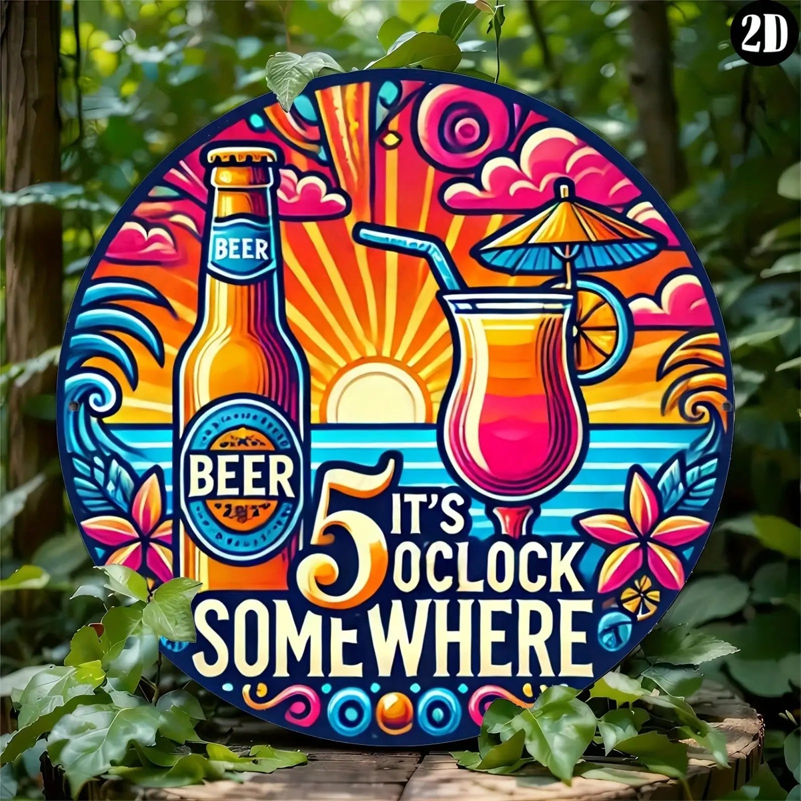 8x8" Beer & Cocktail Time Metal Sign,
