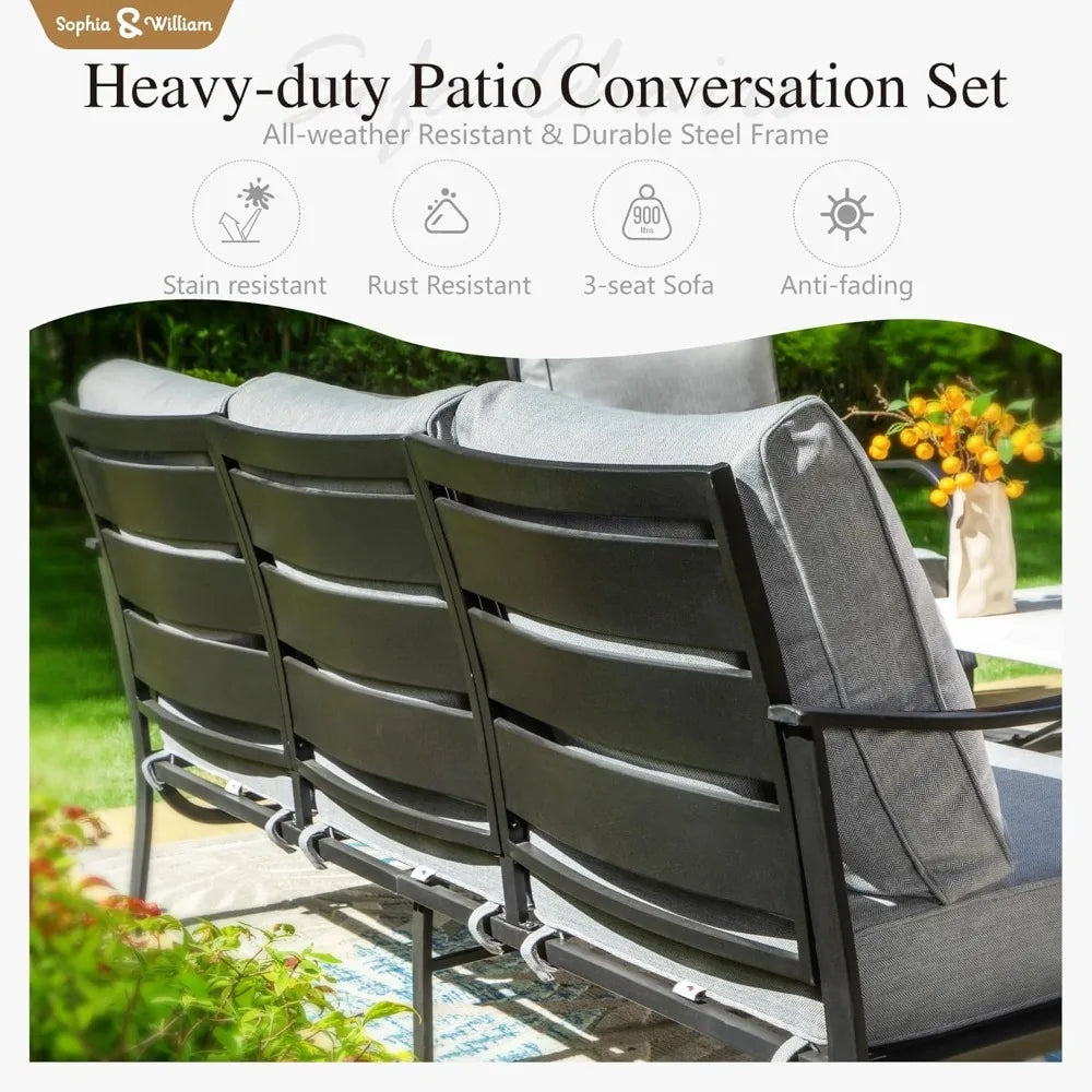 Aluminum Patio Furniture Set with Fire Pit Table, 9 Seats