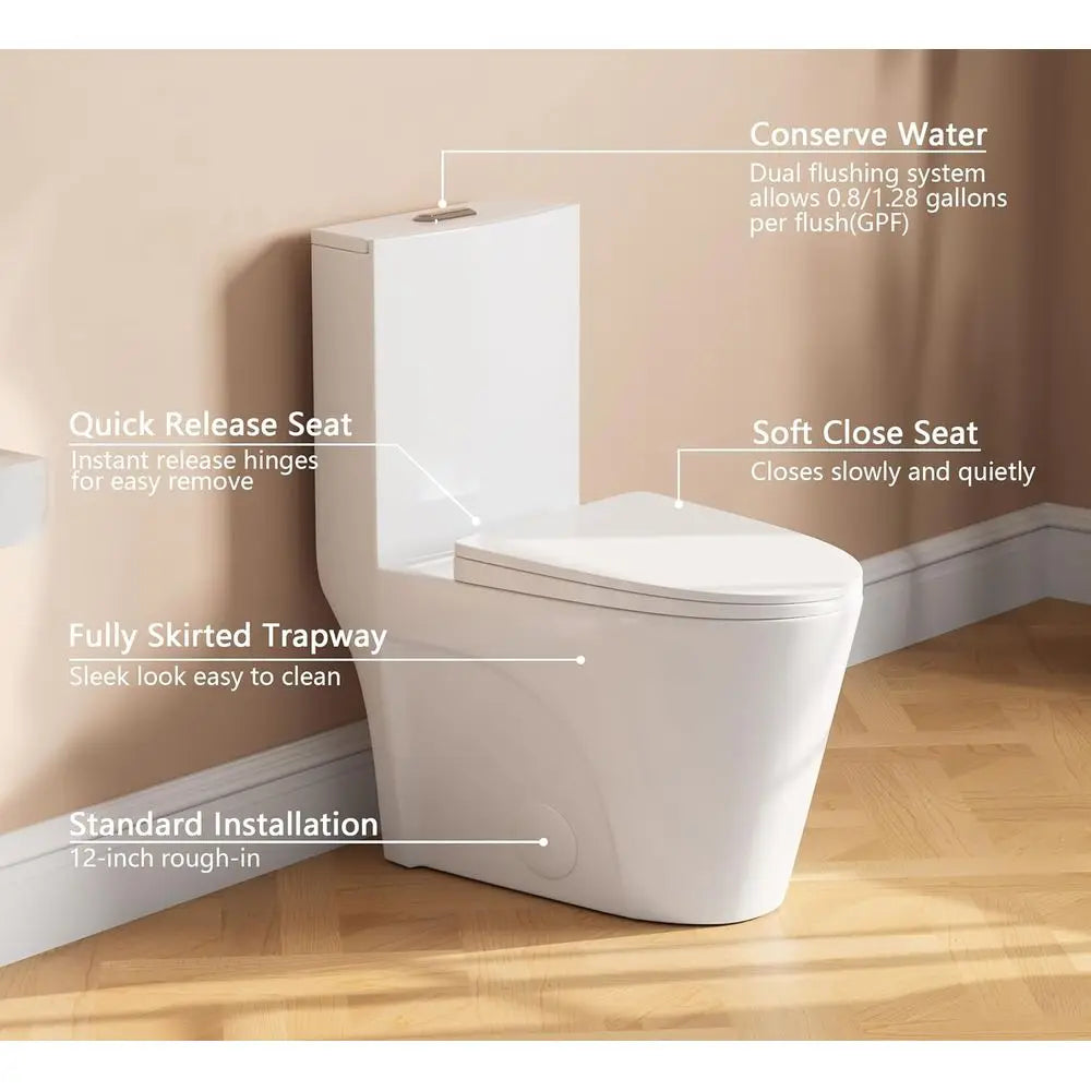One Piece Toilet, Dual Power Flush,