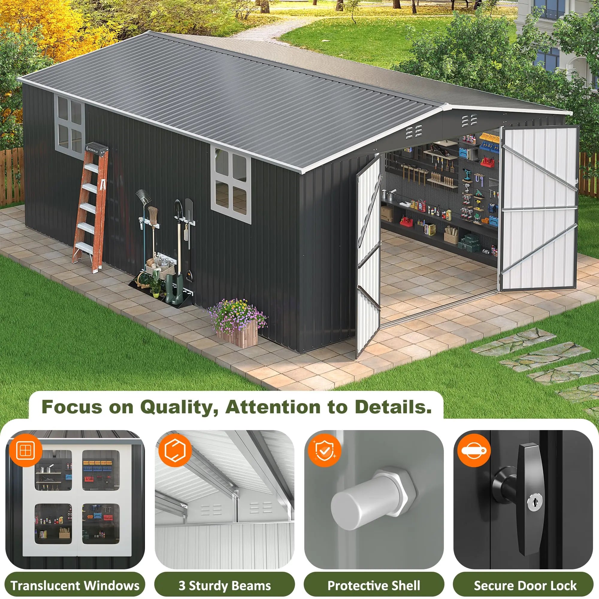 VIWAT 10x10~12x18FT Outdoor Metal Storage